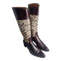 Coach Shoes | Coach Olivia P156 Tall Heeled Boot Logo Signature Jacquard Brown Leather Size 8 | Color: Brown/Tan | Size: 8