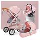 Luxury Baby Stroller Carriage Carseat and Strollers Combo,Foldable Luxury Pushchair Stroller Shock Absorption Springs High View Pram,Adjustable Prams and Strollers (Color : Pink)