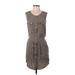 Banana Republic Casual Dress - Shirtdress Scoop Neck Sleeveless: Gray Print Dresses - Women's Size 4