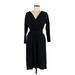 Lands' End Casual Dress V Neck 3/4 sleeves: Black Solid Dresses - Women's Size Medium