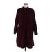 J.Jill Casual Dress - Shirtdress: Burgundy Dresses - Women's Size Medium Petite