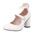 Womens Mid Block Heels Mary Jane Ankle Strap Court Shoes Sale Clearance Wedge Heels 2023 New Large Size of A Word with High Leather Round Head Thick Single Shoes Wedding Female Heel White