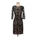 Adrianna Papell Cocktail Dress - Sheath Crew Neck 3/4 sleeves: Black Print Dresses - Women's Size 2