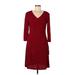 Connected Apparel Casual Dress V Neck 3/4 sleeves: Burgundy Print Dresses - Women's Size 10 Petite