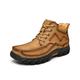 VIPAVA Men's Snow Boots Men ankle Boots Fur Warm genuine Leather winter boots lace up Outdoor Walking Mountain waterproof plush men snow boots (Color : 1- Brown fur, Size : Size 7-US)