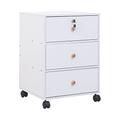 NICEME Bedside Drawers with Wheels, 40 cm File Cabinet with 3 Drawers under Desk Storage Unit, Filing Cabinet Pedestal on Casters, also as Printer Table and Nightstand (W40 cm, Warm White), (MFC-L-3)