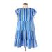 Flying Tomato Casual Dress - Mini High Neck Short sleeves: Blue Stripes Dresses - Women's Size Large