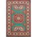 Turquoise / Green Kazak Foyer Rug Geometric Handmade Wool Carpet - 2'9"x 4'0"