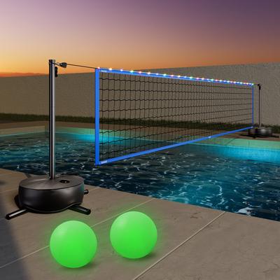 Volleyball Net with Light and Weighted Base 15ft-32ft Length Adjustable Portable Pool Volleyball Net Set