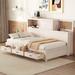 Twin/Full Size Wooden Daybed with 3 Drawers, Shelf & Upper Soft Board, Sofa Bed Frame w/ Bookcase Headboard, Sockets & USB Ports