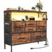 17 Stories Seras Dresser for Bedroom w/ Power Outlets & LED Light, 6 Drawer Dresser TV Shelves, Rustic Wood/Metal in Brown | Wayfair