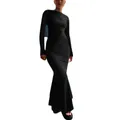 Women Y2K Open Back Evening Party Dress Long Sleeve Backless Skinny Fishtail Hem Long Dress 2023