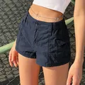 Short cargo en denim vintage pour femme jogging à poche élastique coupe basse pantalon de