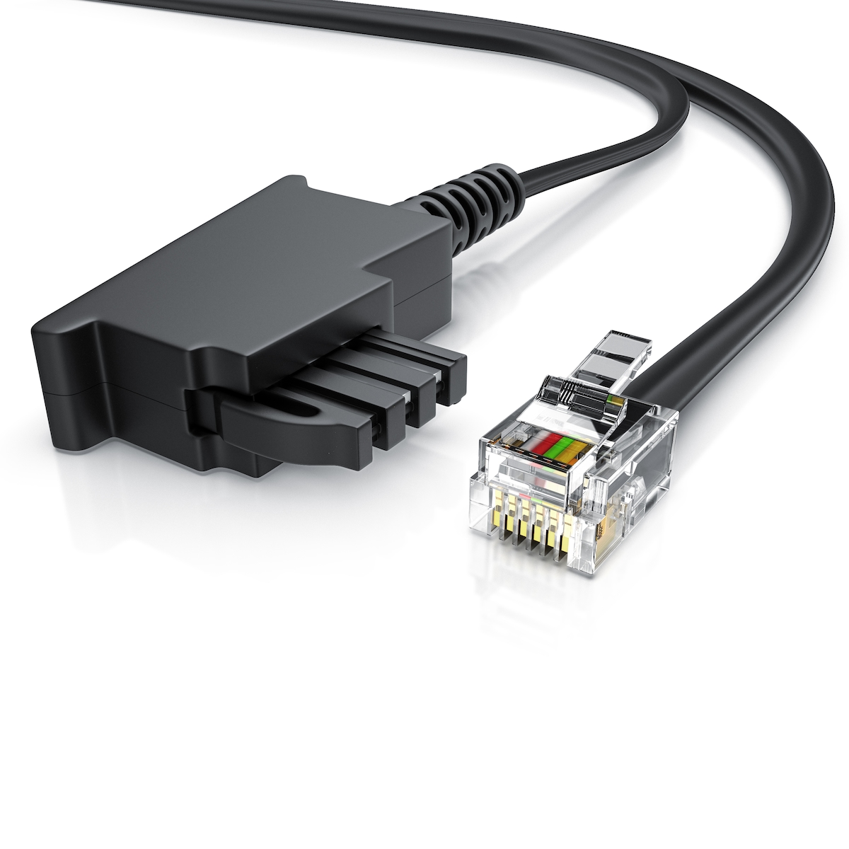 CSL - 1m Telefonkabel TAE-F Stecker auf RJ11 Stecker − Int. Norm 6P4C / 4-polig belegt − Flachkabel - TAE-F - schwarz Image