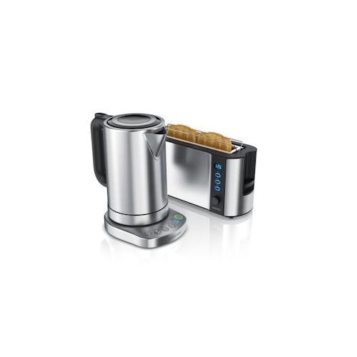 Arendo Frühstücks-Set in Edelstahl Design - Wasserkocher mit Temperaturauswahl & Toaster