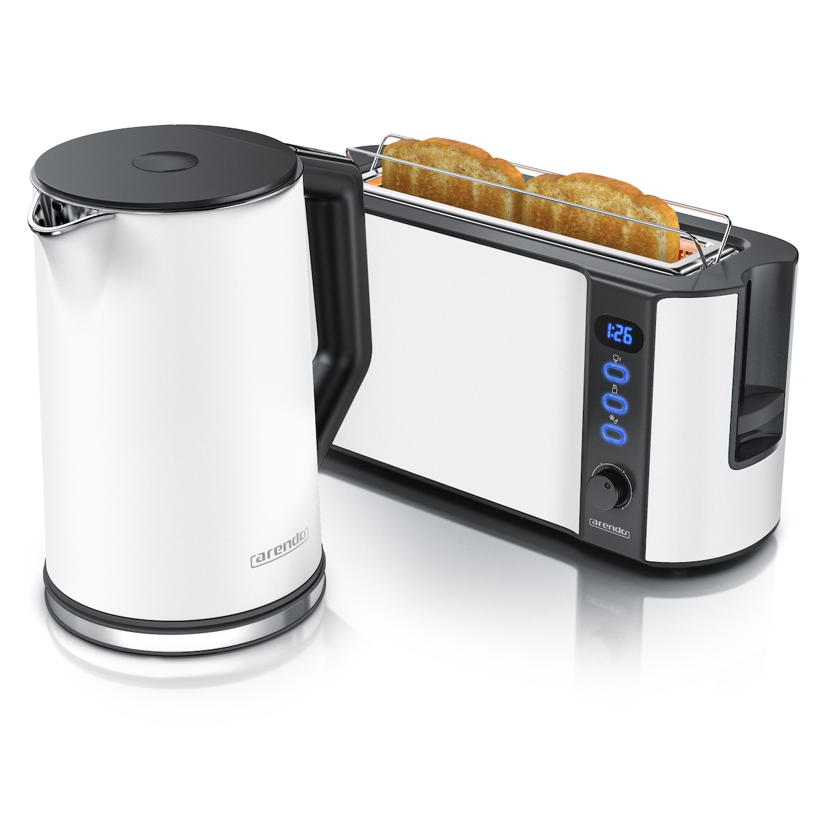 Arendo Frühstücks-Set, 2-Scheiben Langschlitz-Toaster/Wasserkocher 1,5L, Weiß Image