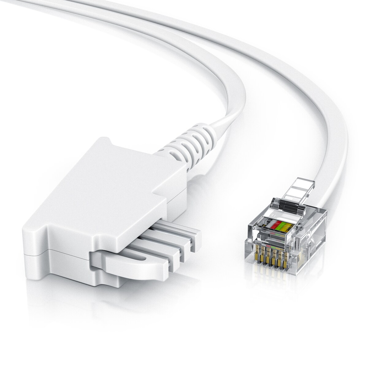 CSL - 6m Telefonkabel TAE-F Stecker auf RJ11 Stecker − Int. Norm 6P4C / 4-polig belegt − Flachkabel - TAE-F - weiß Image