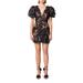 Rosalind Floral Embroidered Puff Sleeve Cocktail Minidress - Black - Elliatt Dresses