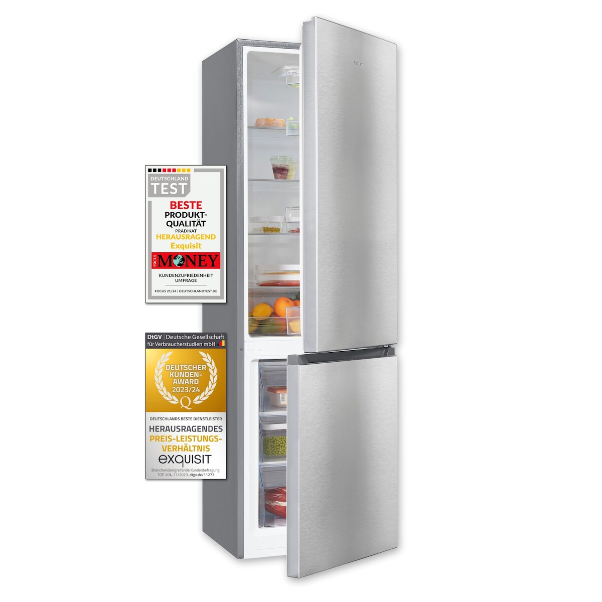 Exquisit Kühl-Gefrierkombination KGC265-70-010D inoxlook | Nutzinhalt: 269 L | 4*-Gefrieren | Standgerät Image