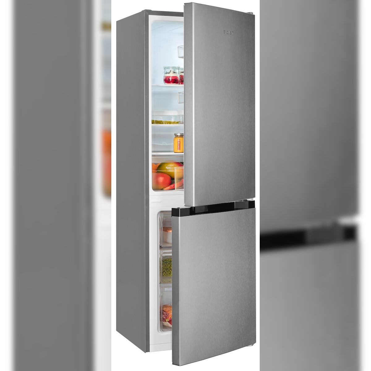 Exquisit Kühl-Gefrierkombination KGC231-60-E-050C inoxlook | 157 l Nutzinhalt | 4-Sterne-Gefrieren | Alarm Image