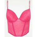 George Entice Pink Lace Trim Diamante Longline Bustier Bra