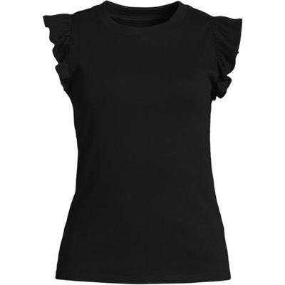 Ribbed Ruffle Sleeve Top, Women, size: 20, regular, Black, Cotton/Spandex, by Lands' End