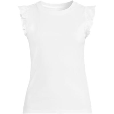 Ribbed Ruffle Sleeve Top, Women, size: 14-16, regular, White, Cotton/Spandex, by Lands' End