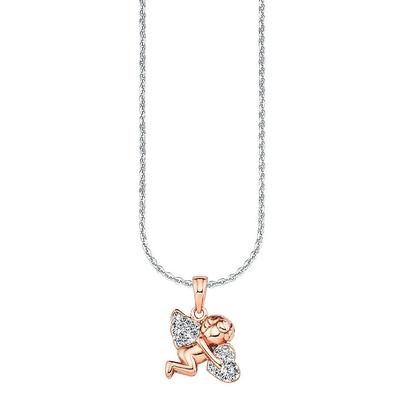Kette mit Anhänger AMOR "9964666, Schutzengel mit Herz", rosa (silberfarben, roségoldfarben), Halsketten, Damen, Silber 925 (Sterlingsilber), L: 42cm, mit Zirkonia (synth.) Image