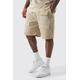 Mens Beige Plus Elasticated Waist Relaxed Twill Utility Short, Beige