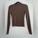 American Eagle Outfitters Tops | American Eagle Lettuce Edge Mock Neck Long Sleeve Top Size Medium | Color: Brown | Size: M