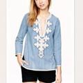 J. Crew Tops | J. Crew Womens Denim Soutache Embroidered V-Neck Tunic Top Size 2 Blue | Color: Blue | Size: 2