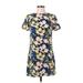 J.Crew Factory Store Cocktail Dress - Shift Crew Neck Short sleeves: Blue Floral Dresses - Women's Size 00 Petite