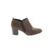 Franco Sarto Ankle Boots: Slip-on Chunky Heel Casual Brown Print Shoes - Women's Size 8 1/2 - Almond Toe