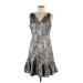 N Natori Casual Dress - A-Line V Neck Sleeveless: Silver Dresses - Women's Size 8