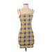 Shein Casual Dress - Bodycon Square Sleeveless: Yellow Plaid Dresses - Women's Size X-Small