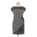 DressBarn Casual Dress - Sheath Crew Neck Short sleeves: Gray Print Dresses - Women's Size 14 Petite