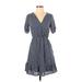 Lucky Brand Casual Dress - Wrap: Blue Acid Wash Print Dresses - Women's Size X-Small