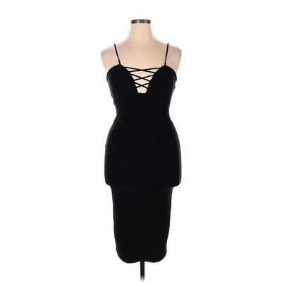 Club L Cocktail Dress - Midi Plunge Sleeveless: Black Print Dresses - Women's Size 14