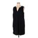 Lands' End Casual Dress - Shift V Neck Sleeveless: Black Print Dresses - Women's Size 1X