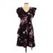 Spense Casual Dress - Mini V Neck Short sleeves: Black Floral Dresses - Women's Size 10