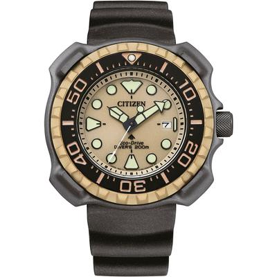 Taucheruhr CITIZEN "Promaster Diver", schwarz (schwarz, beige), Armbanduhren, Armbanduhr, Herrenuhr, Solar, bis 20 bar wasserdicht, Datum Image