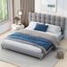 Stylish Upholstered Platform Bed with Soft Headboard, Modern Solid Wood Bed Frame with Wooden Slat Support, No Box Spring Need