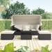 4-Piece Wicker Sectional Seating Set with Washable Cushions, Outdoor Rattan Daybed with Retractable Canopy