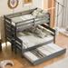 Wooden Twin over Full Bunk Bed w/Twin Trundle & Full Length Guardrails, Can be Convertible into 2 Platform Bed, for Kids Teens