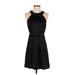 BCBGMAXAZRIA Cocktail Dress - A-Line High Neck Sleeveless: Black Solid Dresses - Women's Size Small Petite