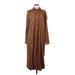 J.Jill Casual Dress - Midi Collared 3/4 sleeves: Tan Print Dresses - Women's Size Medium Tall