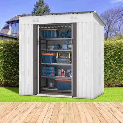 4 x 6 Ft Outdoor Storage Shed, Patio Steel Metal Shed w/Lockable Sliding Doors, Vents, House for Backyard Garden Patio Lawn