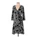 Simply Noelle Cocktail Dress - A-Line V Neck 3/4 sleeves: Black Floral Dresses - Women's Size Small