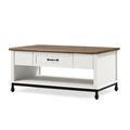 WAMPAT White Modern Farmhouse Coffee Table, Large Rectangle Center Table w/ 1 Drawer & Open Storage Shelf For Living Room, 42", White/Oak | Wayfair