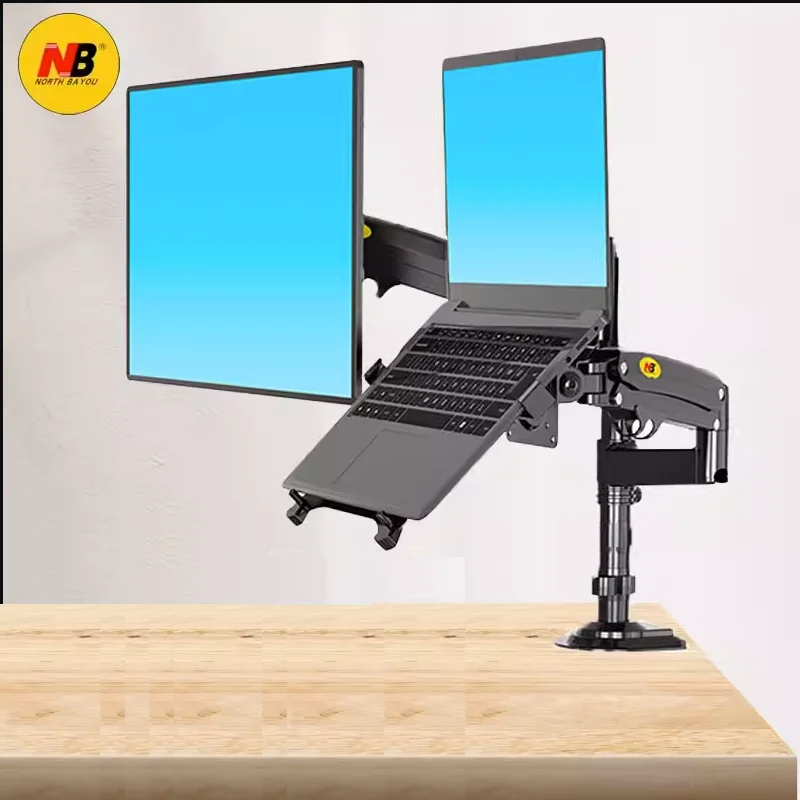 NB H180 Support de bureau pour écran LCD TV 22 "-32" FP-2 + support pour ordinateur portable 10 "-17" Ressort à gaz Mouvement complet 2-12kg Trou de serrage à double bras